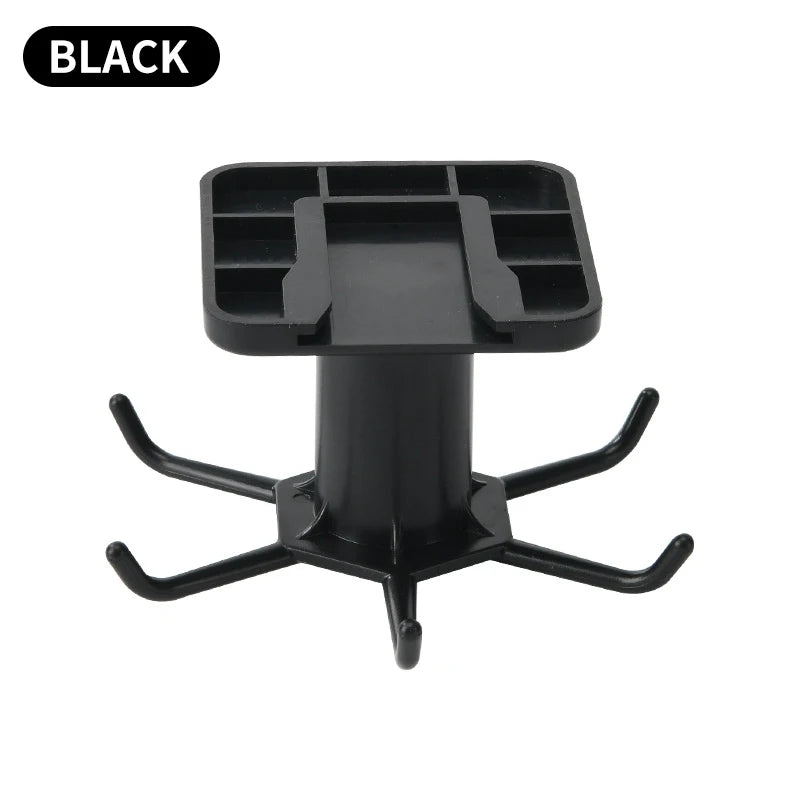 Black rotating wall-mounted kitchen hooks rack product standalone view on white background