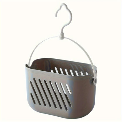Grey hanging storage basket with white hook standalone product view on white background