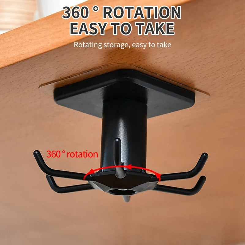 Close-up of 360-degree rotating wall-mounted kitchen hook rack mechanism showing swivel design