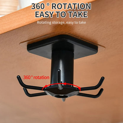 Close-up of 360-degree rotating wall-mounted kitchen hook rack mechanism showing swivel design