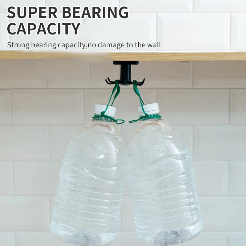 Wall-mounted kitchen hooks rack demonstrating super bearing capacity by holding two large water bottles without damaging wall