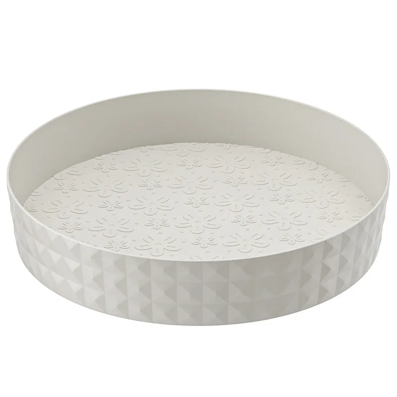 Transparent white rotating lazy susan kitchen organizer with diamond texture design standalone on white background