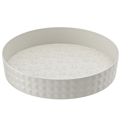 Transparent white rotating lazy susan kitchen organizer with diamond texture design standalone on white background